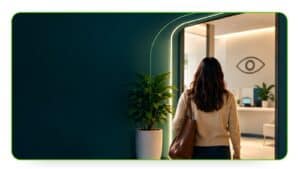 Patient entering an ophthalmology practice, representing the journey from referral to scheduled care.
